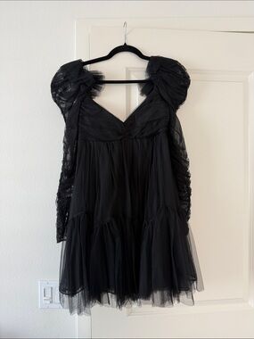 Zimmermann Black Layered Tulle Puff-Sleeve Mini Dress - Zimmermann size 1
